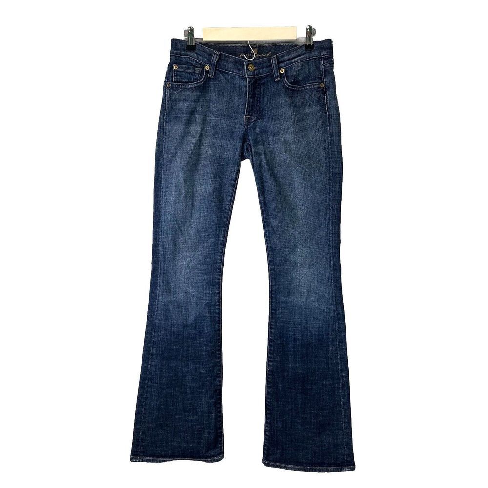 7 for all Mankind Flare Bootcut Women Sz 29x33 Low Rise Denim Cowgirl Jeans Blue